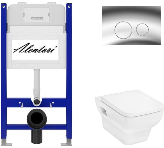 Изображение товара Комплект Alentori: инсталляция для унитаза SISTEMA 50 AL.SIS33T с клавишей смыва CHIAVE L, хром глянец AL.CHI102CH + Hansgrohe CreekTide Q унитаз 540x360, с микролифтом, безободковый, белый AL.SIS33TAL.CHI102CHHGSET001
