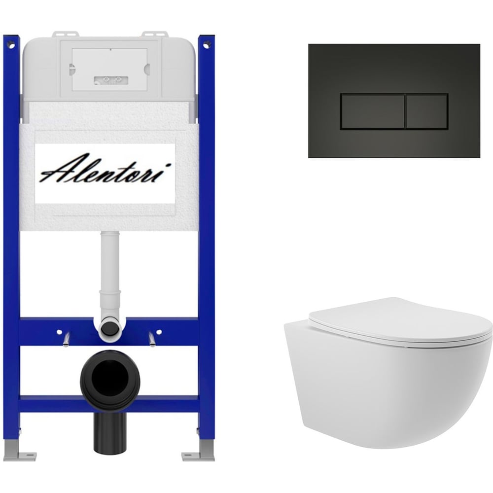 Изображение товара Комплект инсталляции для унитаза ALentori SISTEMA 50 с клавишей CHIAVE H и безободковым унитазом