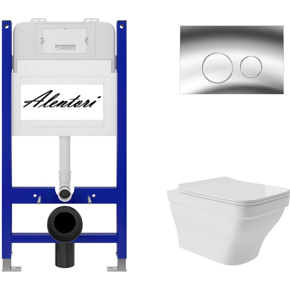 Изображение товара Комплект инсталляции для унитаза Alentori SISTEMA 50 AL.SIS33T с клавишей CHIAVE L и унитаз безобод