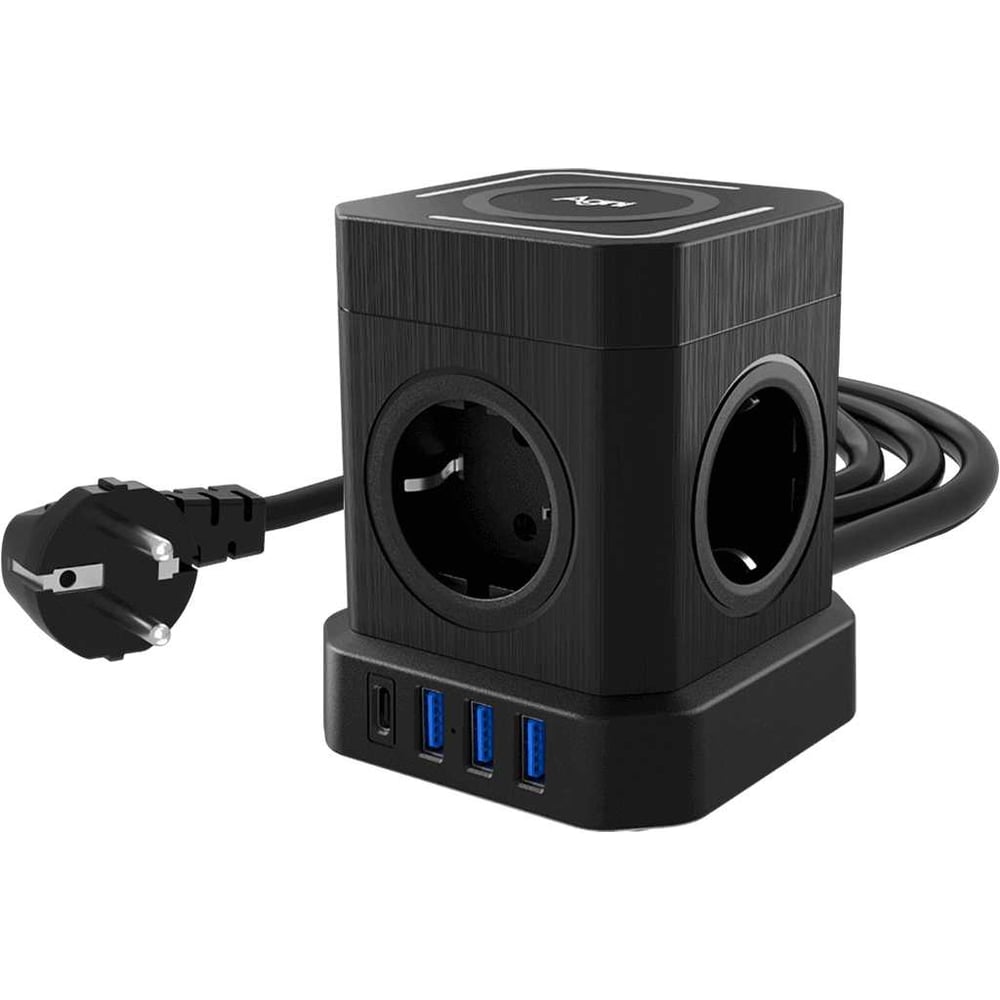 Изображение товара Сетевой фильтр AGNI 5 розеток и быстрая зарядка USB 2м черный