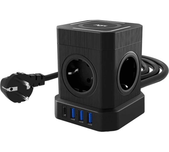 Изображение товара Сетевой фильтр настольный AGNI 5 розеток, быстрая зарядка, кабель 2м, черный TP-VE4U5E-C-W-2m-black