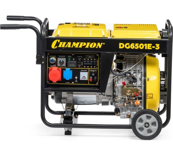 Изображение товара Генератор дизельный CHAMPIOND G6501E-3 400В 6,2/6,8 кВА 8,9 лс, 12,5 л, 12V эл.стартер, колеса, счетчик VIDG6501E-3