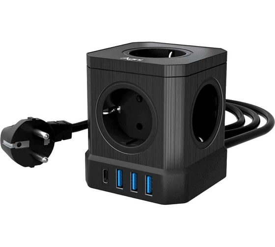 Изображение товара Сетевой фильтр настольный AGNI 5 розеток, кабель 3м, 3USB 1TYPE-C, черный TP-VE4U5E-C-3m-black