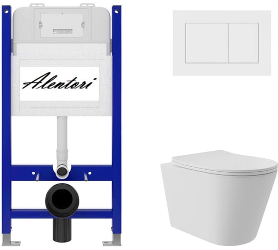 Изображение товара Комплект Alentori Инсталляция для унитаза SISTEMA 50 AL.SIS33T с клавишей CHIAVE A, белый мат AL.CHI020WM + Унитаз Long 520x365 безободковый, Vortex (Торнадо), Soft-Close, белый мат, конус AL.SIS33TAL.CHI020WMCV0220