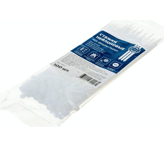 Изображение товара Нейлоновые стяжки FORTISFLEX НСС EasyFix 4x200 белый, 100 шт. 84802