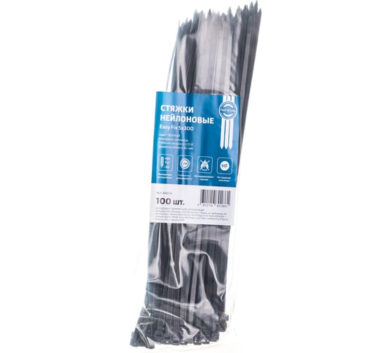 Изображение товара Нейлоновые стяжки FORTISFLEX НСС EasyFix 5x300 черный, 100 шт. 84818