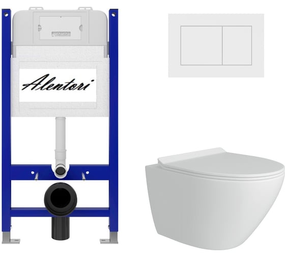 Изображение товара Комплект Alentori Инсталляция для унитаза SISTEMA 50 AL.SIS33T с клавишей CHIAVE A, белый матовый AL.CHI020WM + FLUIRE Унитаз безободковый, сиденье с микролифтом, белый глянцевый AL.SIS33TAL.CHI020WMAL.FLU40106.W