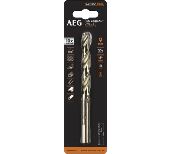 Изображение товара Сверло по металлу HSS-Co (9х81х125 мм) AEG AAKHSSCBT9-0 4932479339