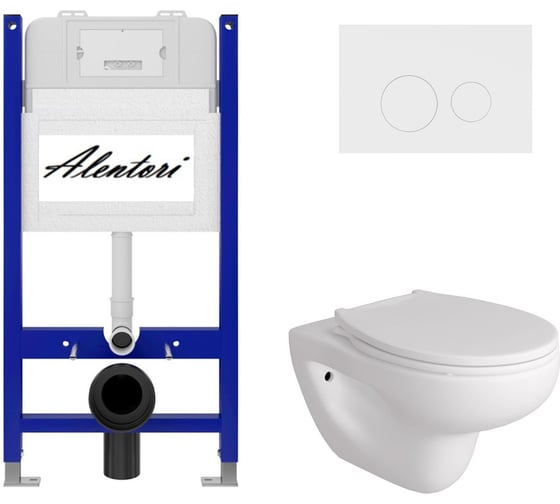 Изображение товара Комплект Alentori Инсталляция для унитаза SISTEMA 50 AL.SIS33T с клавишей CHIAVE L, белый матовый AL.CHI019WM + FLUIRE 901 Унитаз безободковый, сиденье с микролифтом, белый глянцевый AL.SIS33TAL.CHI019WMAL.FLU40901.W