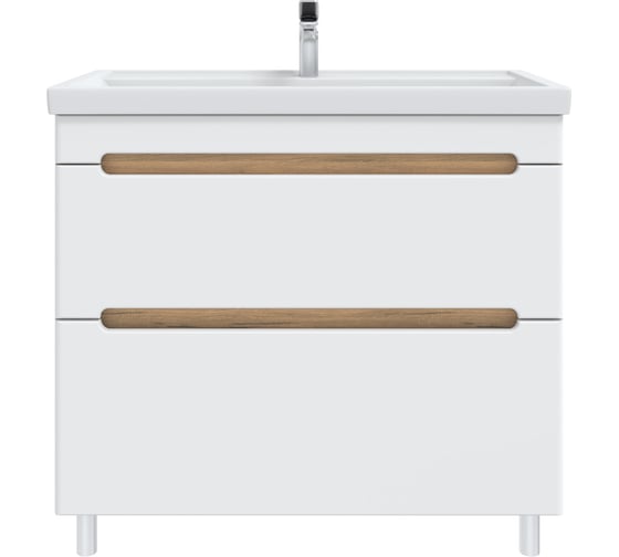 Изображение товара Тумба с раковиной RUVANN AQVI 100 + Фостер 100 в ванную напольная Дуб вотан, белый Т.AQVI-WV.П-100НР-KIT-FOS