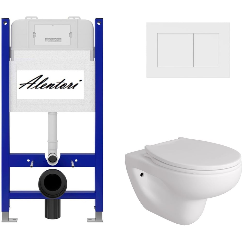 Изображение товара Комплект для унитаза Alentori SISTEMA 50 AL.SIS33T с клавишей CHIAVE A белый матовый и сиденьем с м