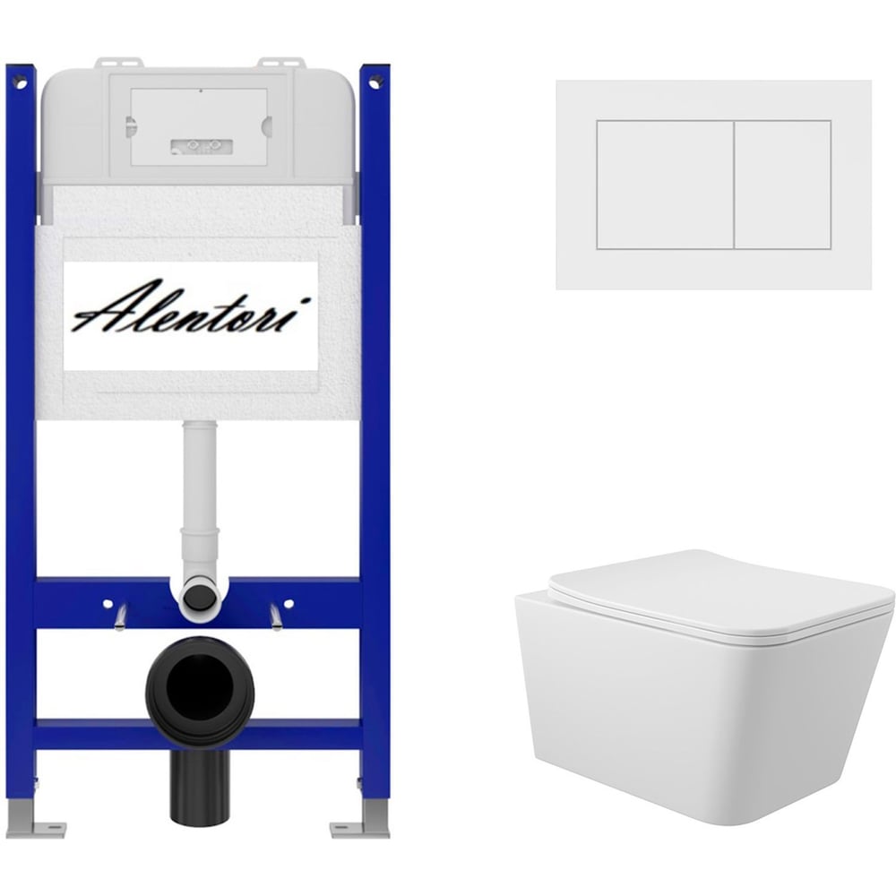 Изображение товара Комплект Alentori Инсталляция для унитаза SISTEMA 50 AL.SIS33T с клавишей смыва CHIAVE A, белый матовый AL.CHI020WM + Унитаз 520x370 безободковый, Soft-Close, белый матовый, форма квадрат AL.SIS33TAL.CHI020WMQ0120