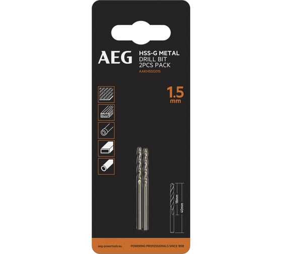Изображение товара Сверло по металлу HSS-G (2 шт; 1.5х18х40 мм) AEG AAKHSSG015 4932479303