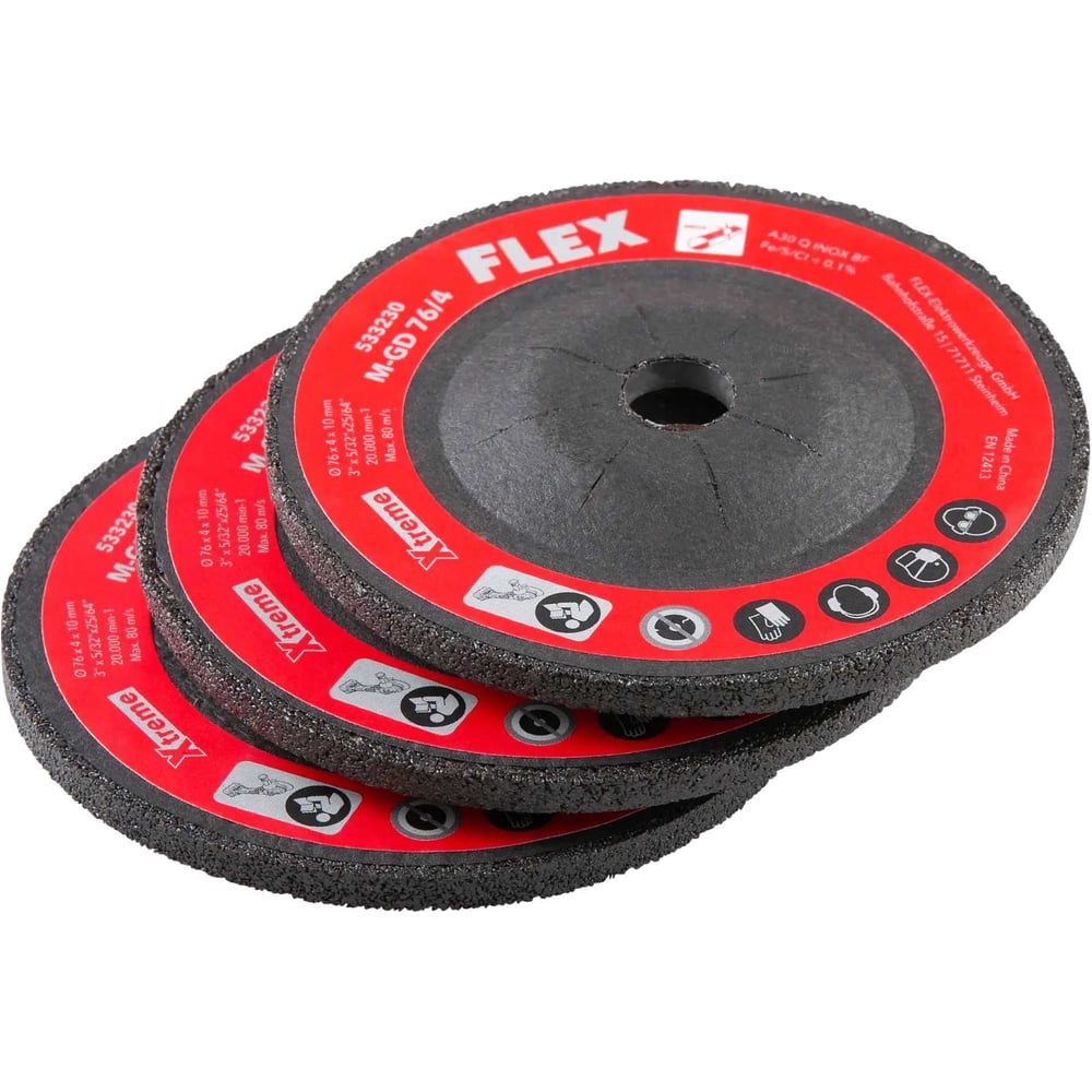 Изображение товара Набор из 3 шлифовальных дисков FLEX 76 мм для металла и чугуна VE3