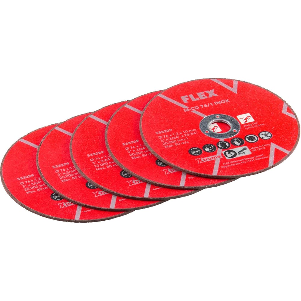 Изображение товара Набор из 5 отрезных дисков FLEX 76 мм для металла и стекла
