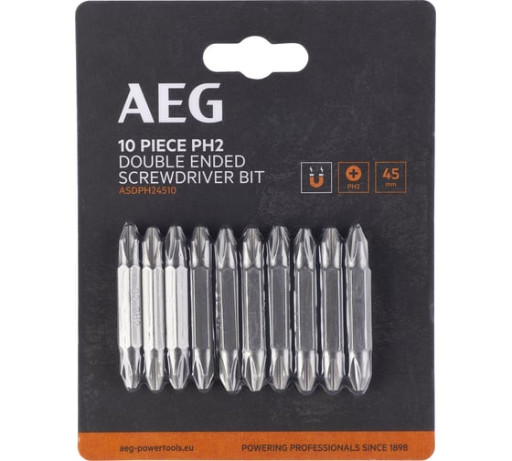 Изображение товара Биты двухсторонние 10 шт, РН2, 45 мм AEG ASDPH24510 4932479515