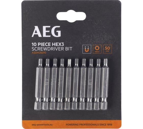 Изображение товара Биты 10 шт, Hex 3, 50 мм AEG ASDH35010 4932479519