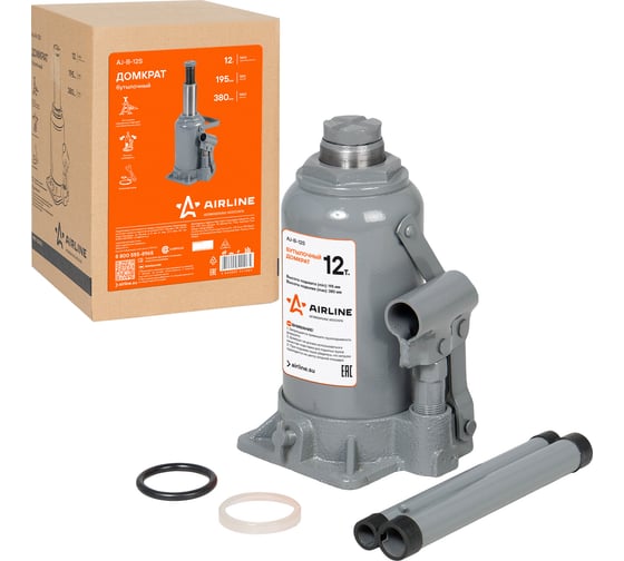 Изображение товара Бутылочный домкрат Airline S 12 т, MIN - 195 мм, MAX - 380 мм AJ-B-12S