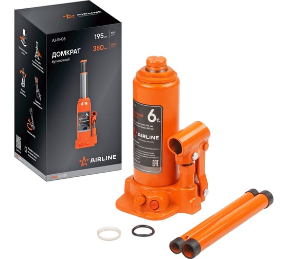 Изображение товара Бутылочный домкрат Airline 6 т, в сумке, MIN - 200 мм, MAX - 405 мм AJ-B-06