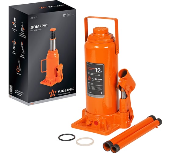 Изображение товара Бутылочный домкрат Airline 12 т, в сумке, MIN - 260 мм, MAX - 495 мм AJ-B-12