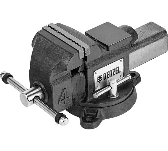 Изображение товара Тиски слесарные Denzel BVH-100, 100 мм, поворотные, стальная направляющая, с наковальней 18683