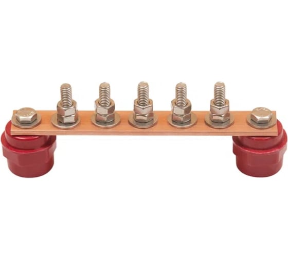 Изображение товара Шина ДМЗ ГЗШ200x30x4, 5хМ6, медная, с изоляторами ДМЗ.200.30.4.5-М6