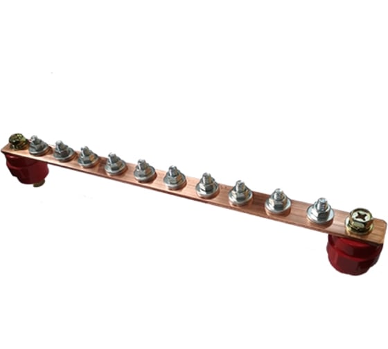 Изображение товара Шина ДМЗ ГЗШ270x30x3, 10хМ6, медная, с изоляторами ДМЗ.270.30.3.10-М6