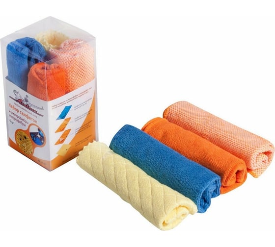 Изображение товара Набор салфеток из микрофибры Airline 3 шт., 30x30 см + порофибра 1 шт., 20x18 см AB-V-07