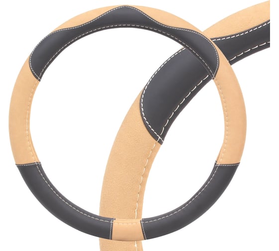 Изображение товара Оплетка на руль Airline искусственная замша/кожа, песочная/черная, 38 см/M AWC-CM-07M