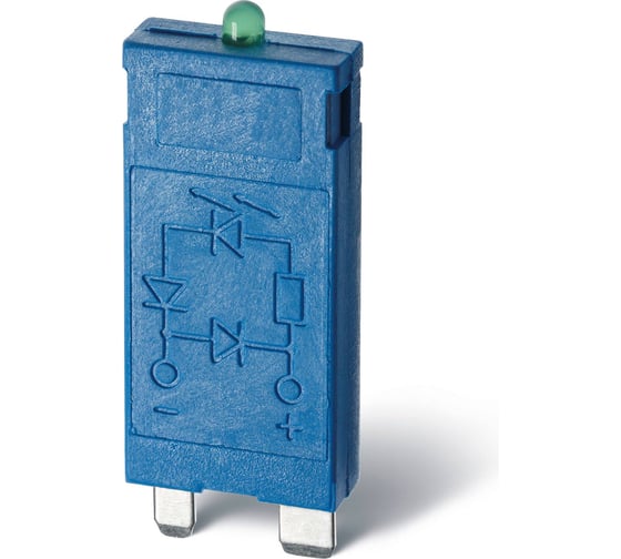 Изображение товара Модуль индикации и защиты Finder Зеленый светодиод + диод, стандартная полярность, = 28-60В DC, 9901906099