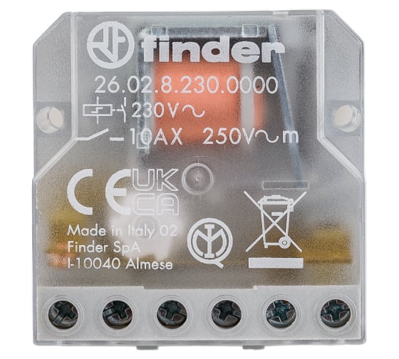 Изображение товара Импульсное реле Finder, установка в монтажную коробку, 2НО контакта 10А 230В AC, 260282300000