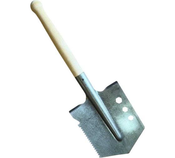 Изображение товара Лопата автомобильная (туристическая) ООО Агростройлидер Каленка многофункциональная, сталь с деревянным черенком, САД-06.05