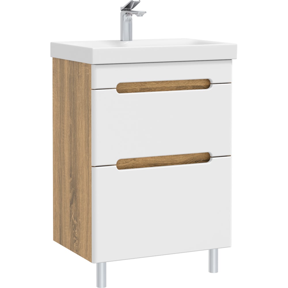 Изображение товара Тумба с раковиной RUVANN AQVI 50 + Moduo 50 в ванную напольная Дуб вотан, белый Т.AQVI-WV.П-50НР-KIT-MOD