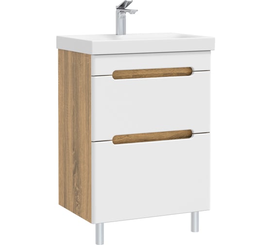 Изображение товара Тумба с раковиной RUVANN AQVI 50 + Moduo 50 в ванную напольная Дуб вотан, белый Т.AQVI-WV.П-50НР-KIT-MOD