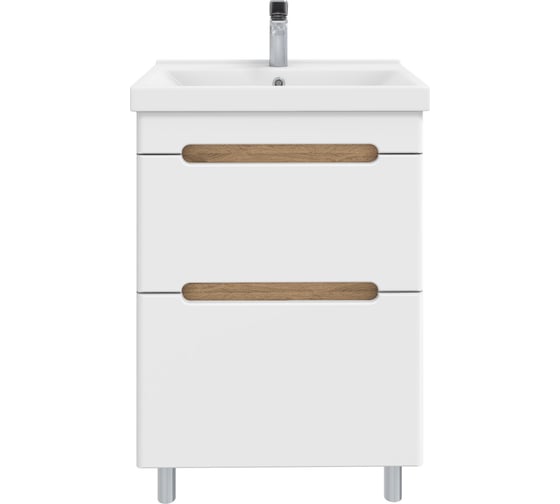 Изображение товара Тумба с раковиной RUVANN AQVI 60 + Фест 60 в ванную напольная Дуб вотан, белый Т.AQVI-WV.П-60НС-KIT-FES