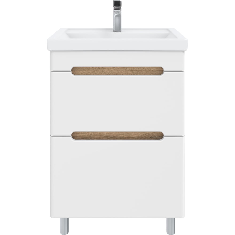 Изображение товара Тумба с раковиной RUVANN AQVI 60 + Фостер 60 в ванную напольная Дуб вотан, белый Т.AQVI-WV.П-60НС-KIT-FOS