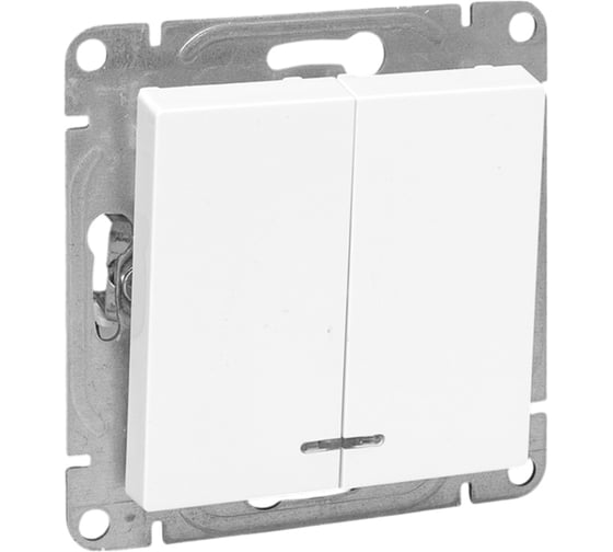 Изображение товара Механизм выключателя EKF Эпика двухклавишный, с подсветкой, белый UP1-SWW-24