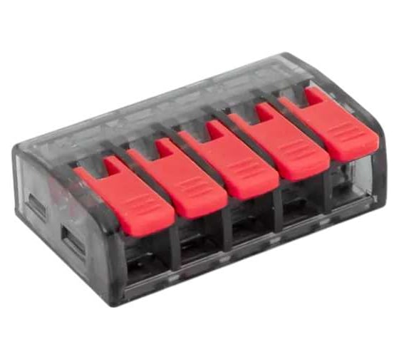 Изображение товара Строительно-монтажная клемма EKF PROxima СМК 221-615 с рычагом 5 отверстий 0.5-4.0(6) мм2 plc-smk-221-615