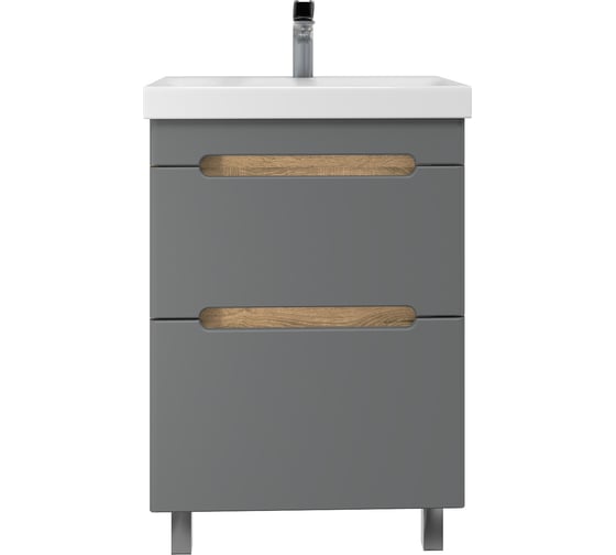 Изображение товара Тумба с раковиной RUVANN AQVI 50 + Moduo 50 в ванную напольная Графит софт, дуб вотан Т.AQVI.П-50НР-KIT-MOD