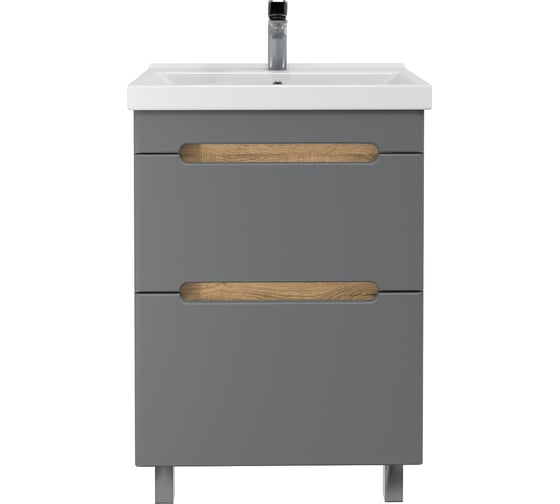 Изображение товара Тумба с раковиной RUVANN AQVI 60 + Фест 60 в ванную напольная Графит софт, дуб вотан Т.AQVI.П-60НР-KIT-FES