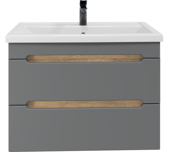 Изображение товара Тумба с раковиной RUVANN AQVI 70 + Фостер 70 в ванную подвесная Графит софт, дуб вотан Т.AQVI.П-70ПР-KIT-FOS