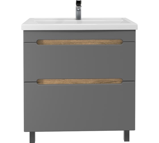 Изображение товара Тумба с раковиной RUVANN AQVI 80 + Фостер 80 в ванную напольная Графит софт, дуб вотан Т.AQVI.П-80НР-KIT-FOS