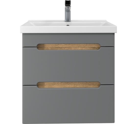 Изображение товара Тумба с раковиной RUVANN AQVI 60 + Фест 60 в ванную подвесная Графит софт, дуб вотан Т.AQVI.П-60ПР-KIT-FES