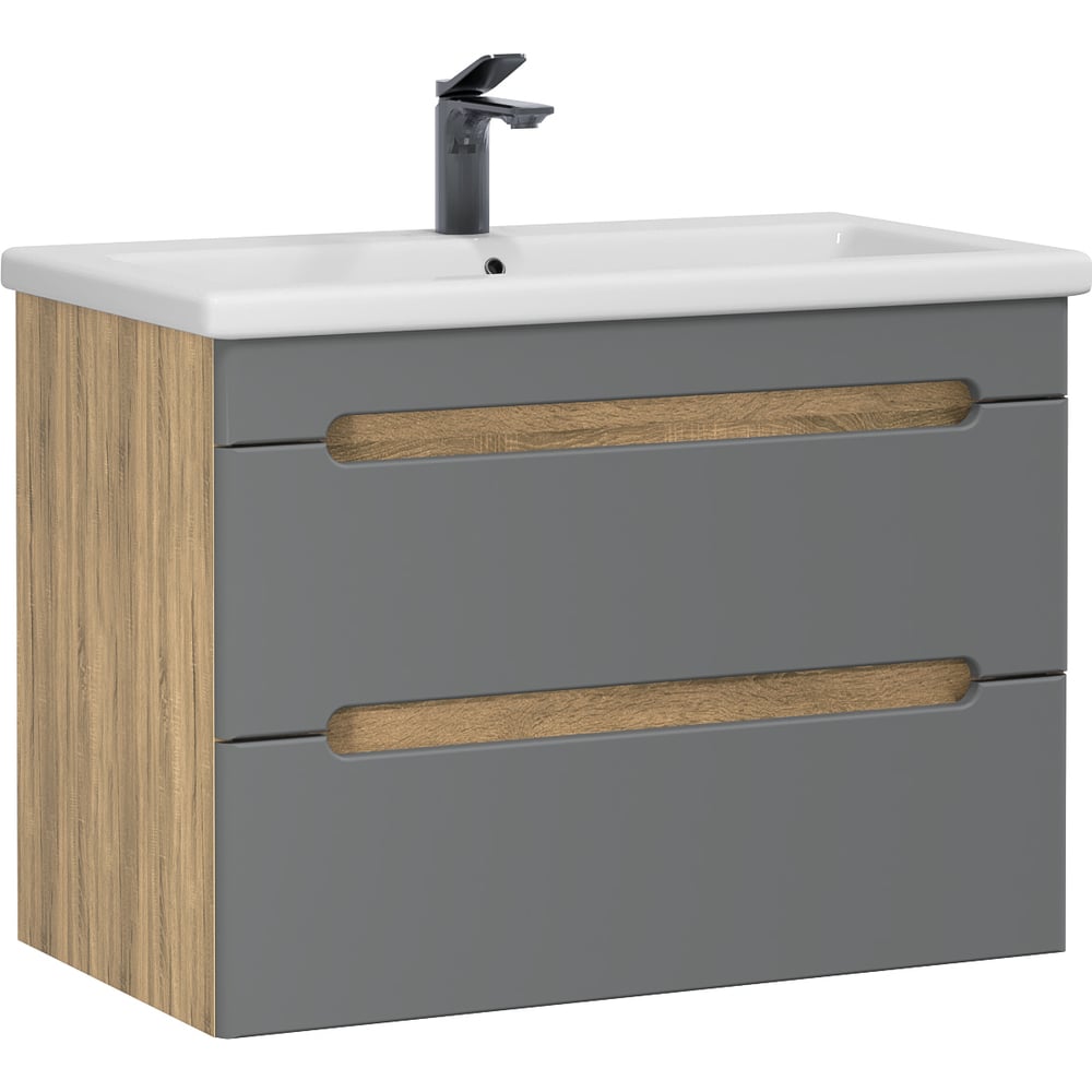 Изображение товара Тумба с раковиной RUVANN AQVI 70 + Como 70 в ванную подвесная Графит софт, дуб вотан Т.AQVI.П-70ПР-KIT-COM
