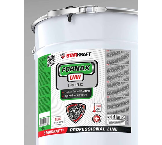 Изображение товара Многофункциональная высокотемпературная водостойкая смазка STARKRAFT FORNAX Uni EP3 18 кг для электродвигателей NLGI: 3, DIN 51502: KP3P-20 FU7406018