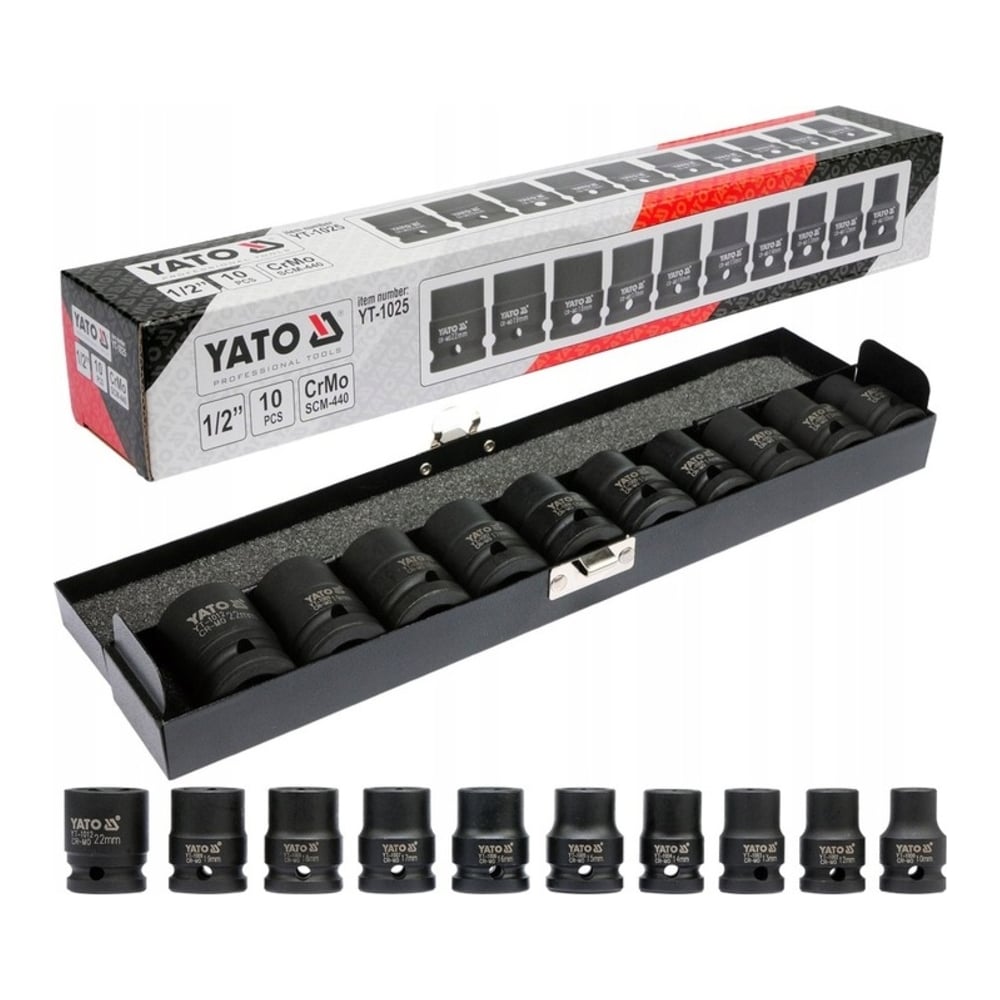 Изображение товара Набор торцевых ударных головок 10 шт, 1/2", 10-22 мм YATO YT-1025