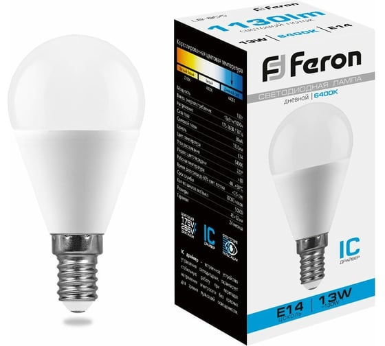 Изображение товара Светодиодная лампа FERON LB-950, G45 шар малый, 13W 230V E14 6400К 1130Lm 38103