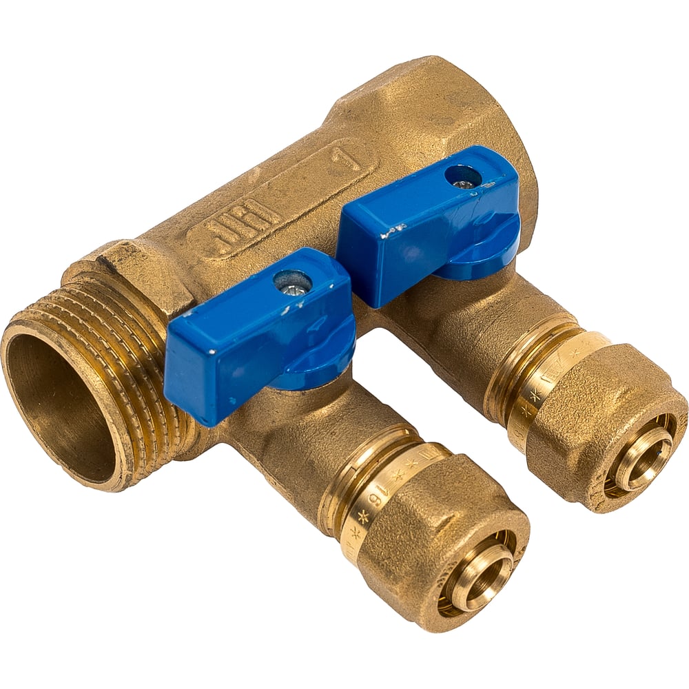 Изображение товара Коллектор с кранами и цангами Millennium 1" х 16ц х 2 выхода(синие ручки) KSS021016