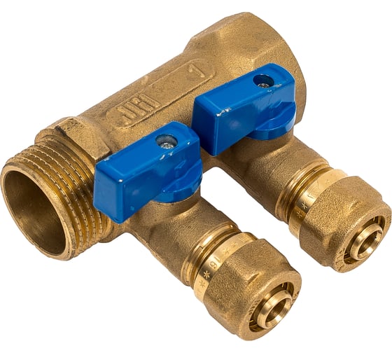 Изображение товара Коллектор с кранами и цангами Millennium 1" х 16ц х 2 выхода(синие ручки) KSS021016