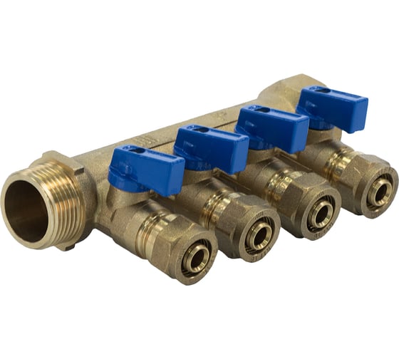 Изображение товара Коллектор с кранами и цангами Millennium 1" х 20ц х 2 выхода (синие ручки) KSS021020